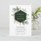 Elegant Greenery Gold Hexagon Wedding Kaart (Staand voorkant)