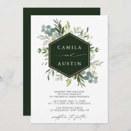 Elegant Greenery Gold Hexagon Wedding Kaart