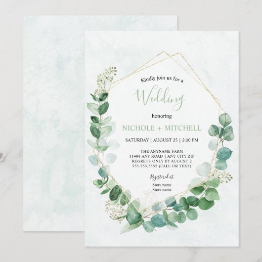 Elegant Greenery Gold in één huwelijk Kaart (Voorkant / Achterkant)