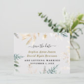 Elegant Greenery Gold Leaves Wedding Calligraphy Save The Date (Staand voorkant)
