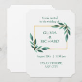 Elegant Greenery Gold Lijst Minimalistische Uitnod Kaart (Voorkant / Achterkant)