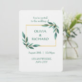 Elegant Greenery Gold Lijst Minimalistische Uitnod Kaart (Staand voorkant)