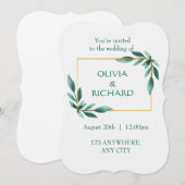 Elegant Greenery Gold Lijst Minimalistische Uitnod Kaart (Voorkant / Achterkant)