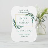 Elegant Greenery Gold Lijst Minimalistische Uitnod Kaart (Staand voorkant)
