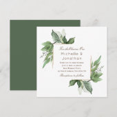 Elegant Greenery Gold Lijst Modern Wedding Kaart (Voorkant / Achterkant)