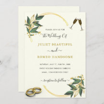 Elegant Greenery Gold Luxury Wedding Uitnodiging