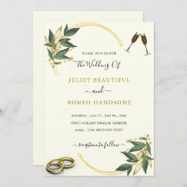 Elegant Greenery Gold Luxury Wedding Uitnodiging