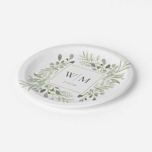 Elegant Greenery Gold Monogram Wedding Papieren Bordje (Gekanteld)