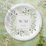 Elegant Greenery Gold Monogram Wedding Papieren Bordje<br><div class="desc">Deze botanische papieren borden,  voorzien van delicate waterverf groene bladeren,  kunnen worden gepersonaliseerd met uw monogram initialen en speciale datum. Ontworpen door: Thisnotme©</div>