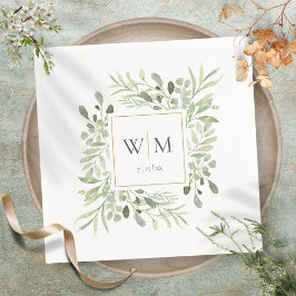 Elegant Greenery Gold Monogram Wedding Servet