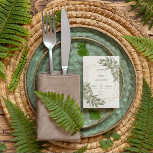 Elegant Greenery Gold rustige bruiloft Folie Uitnodiging