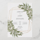 Elegant Greenery Gold rustige bruiloft Folie Uitnodiging (Voorkant)