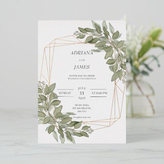 Elegant Greenery Gold rustige bruiloft Folie Uitnodiging (Staand Voorkant)