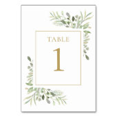 Elegant Greenery Gold Table Number Kaart (Achterkant)
