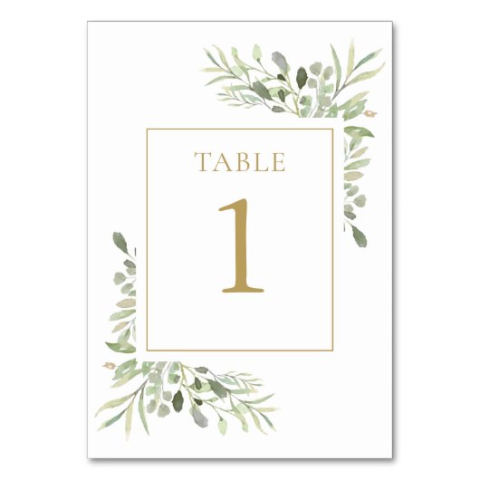 Elegant Greenery Gold Table Number Kaart (Achterkant)