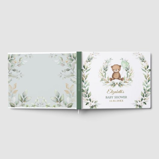 Elegant Greenery Gold Teddy Bear Baby shower Gastenboek (Volledig)