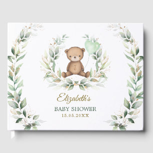Elegant Greenery Gold Teddy Bear Baby shower Gastenboek
