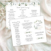 Elegant Greenery Gold Tri+Fold Wedding Program Flyer