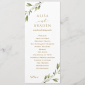 Elegant Greenery & Gold Waterverf Foliage Wedding Programmakaart (Voorkant)