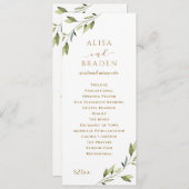 Elegant Greenery & Gold Waterverf Foliage Wedding Programmakaart (Voorkant / Achterkant)