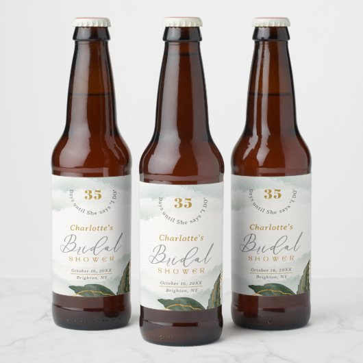 Elegant Greenery Gold Waterverf Vrijgezellenfeest Bier Etiket (Flessen)