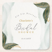 Elegant Greenery Gold Waterverf Vrijgezellenfeest Kartonnen Onderzetters (Voorkant)