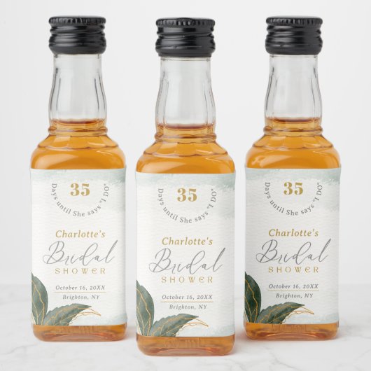 Elegant Greenery Gold Waterverf Vrijgezellenfeest Likeurfles Etiket (Flessen)