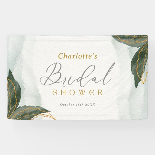 Elegant Greenery Gold Waterverf Vrijgezellenfeest Spandoek (Horizontaal)