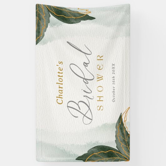 Elegant Greenery Gold Waterverf Vrijgezellenfeest Spandoek (Verticaal)