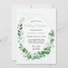 Elegant Greenery + Gold Wedding Celebration Kaart