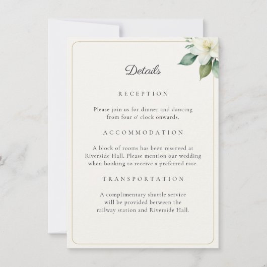 Elegant Greenery Gold Wedding Details QR Code Card (Voorkant)