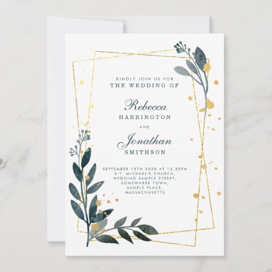 Elegant Greenery Gold Wedding RSVP Kaart (Voorkant)