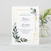Elegant Greenery Gold Wedding RSVP Kaart (Staand voorkant)