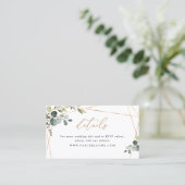 Elegant Greenery Gold Wedding Website Details Card Visitekaartje (Staand voorkant)