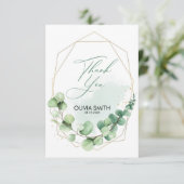 Elegant greenery goudlijnen eucalyptusbruiloft bedankkaart (Staand voorkant)