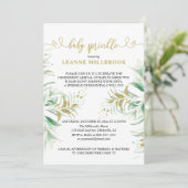 Elegant Greenery Green en Gold Baby Sprinkle Kaart (Staand voorkant)