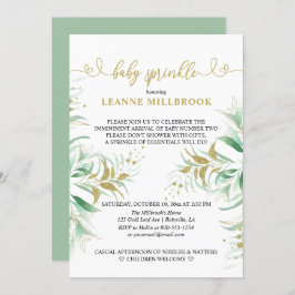 Elegant Greenery Green en Gold Baby Sprinkle Kaart