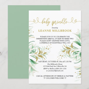 Elegant Greenery Green en Gold Baby Sprinkle Kaart