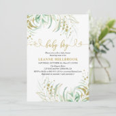 Elegant Greenery Green en Gold Boy Baby shower Kaart (Staand voorkant)