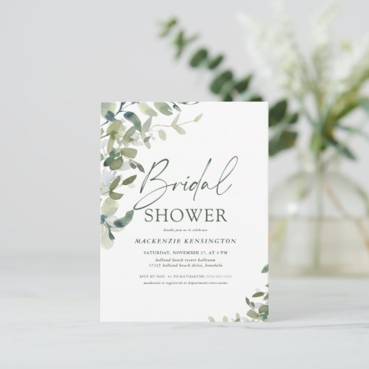 Elegant Greenery Handgeschreven het Vrijgezellenfe Uitnodiging Briefkaart (Staand voorkant)