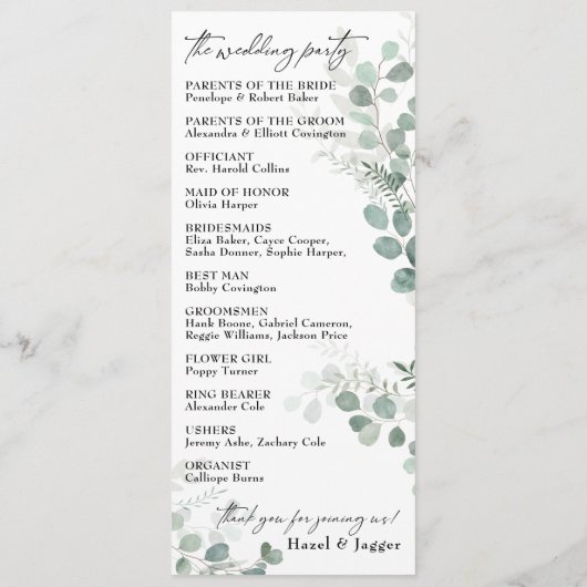 Elegant Greenery, hedendaagse Typografie Programmakaart (Achterkant)