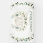 Elegant Greenery Herfst Pumpkin 1st Birthday Welko Spandoek (Verticaal)