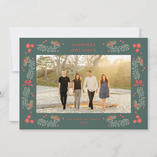 Elegant Greenery Holiday Lijst Holiday Kaart (Voorkant)