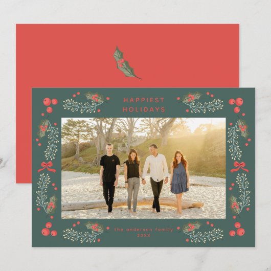 Elegant Greenery Holiday Lijst Holiday Kaart (Voorkant / Achterkant)