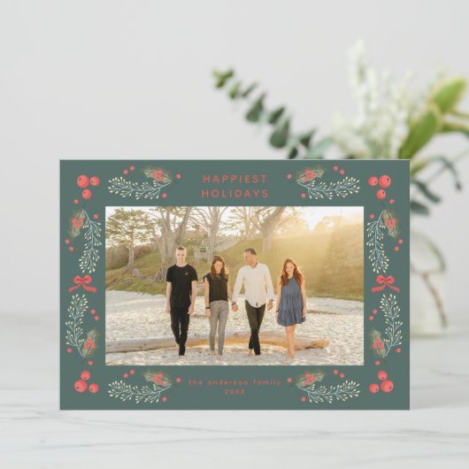 Elegant Greenery Holiday Lijst Holiday Kaart (Staand voorkant)