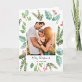 Elegant Greenery Holly Photo Merry Kerstmis Feestdagen Kaart (Voorkant)