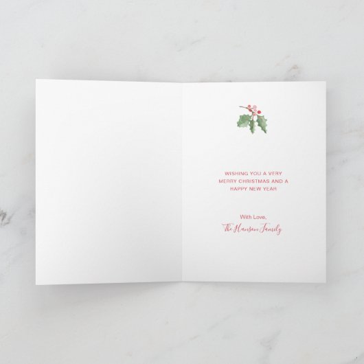Elegant Greenery Holly Photo Merry Kerstmis Feestdagen Kaart (Binnen)