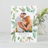 Elegant Greenery Holly Photo Merry Kerstmis Feestdagenkaart (Staand voorkant)