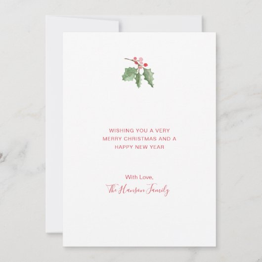 Elegant Greenery Holly Photo Merry Kerstmis Feestdagenkaart (Achterkant)