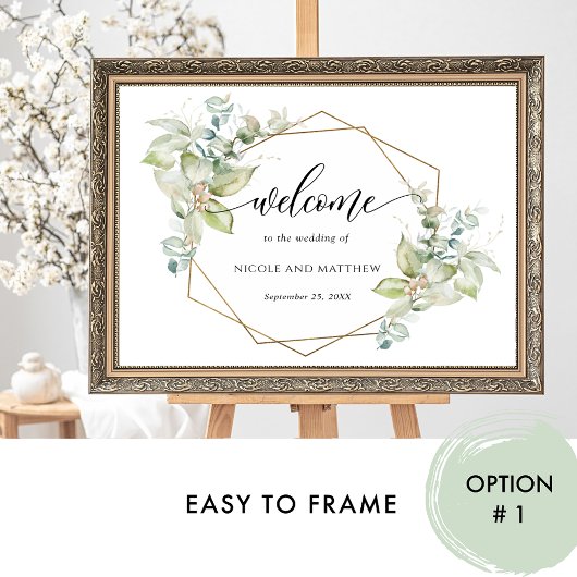 Elegant Greenery Horizontal Welcome Wedding Sign Poster